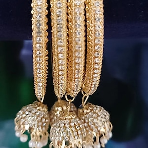Gold Plated CZ Jhumki Bangles: Indian Bridal Jewelry, Set of 4