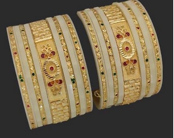 Punjabi Bridal Chura Set: Indian Wedding Bangles with Green Enamel