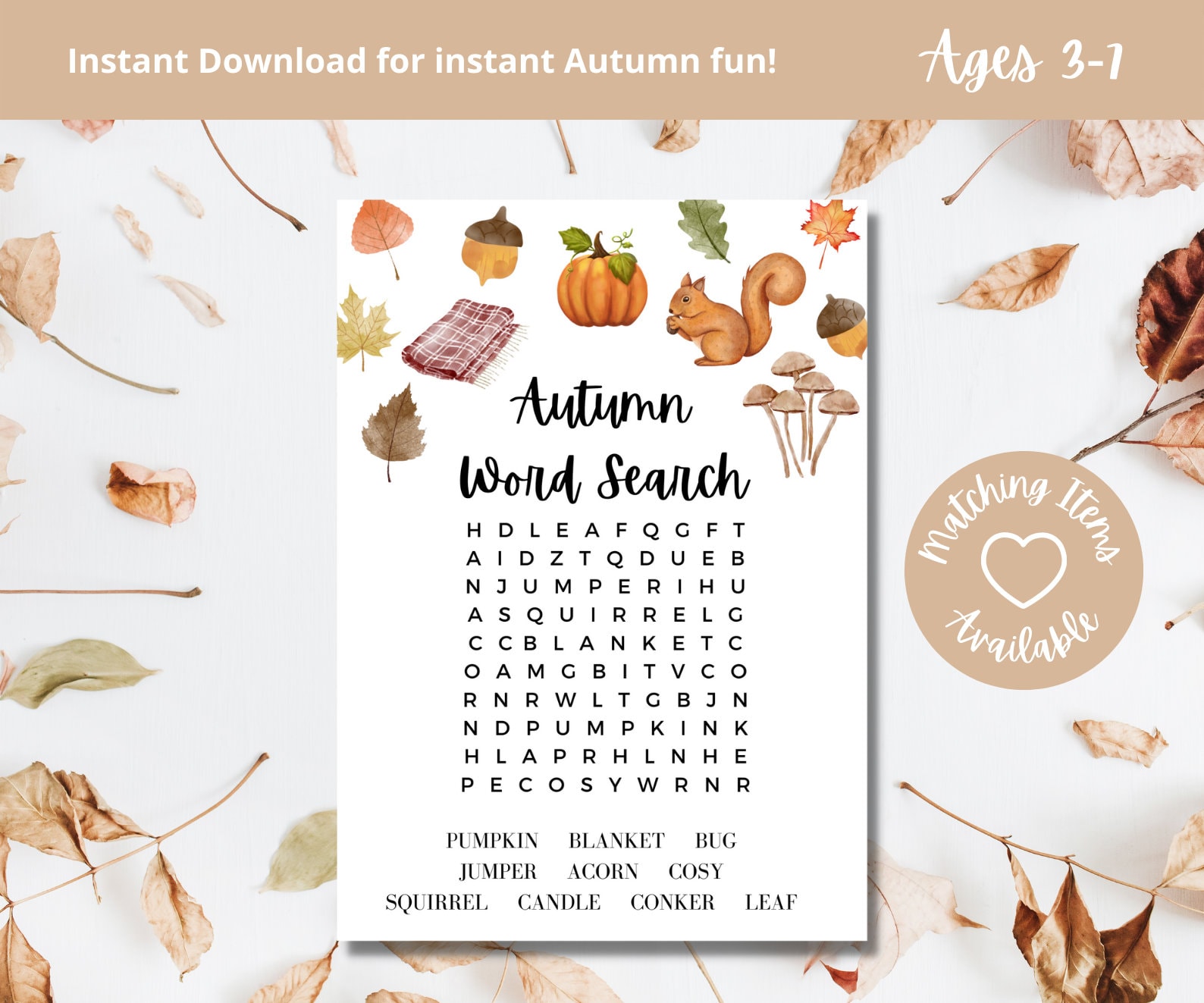 Visual Fall Word Search Autumn Word Search Fall Word Search Printable Activity for - Etsy Canada