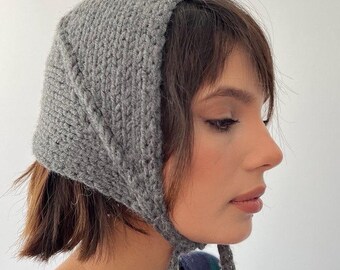 Hand-knitted Adult Bow Tie Bonnet, Handmade Red Bonnet