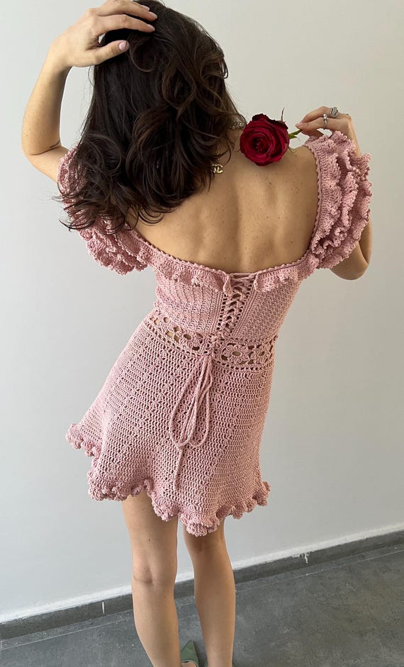 knee length dresses for ladies Prairie Crochet Frill Dress White main image 0