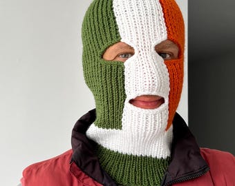 Knitted Balaclava Mask Anatomically Shaped Irish Tri color Kneecap Balaclava