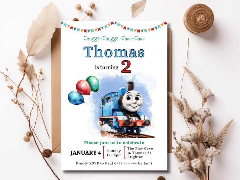 Thomas the Tank Engine Birthday Invitation Editable Template Digital ...