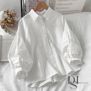 White Blouse Bishop Sleeve Shirt Long Sleeve Lantern Blouse - Etsy