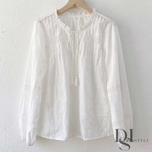 Embroidered Tunic Crochet Lace Eyelet Blouse V Neck Shirt Peasant Top ...