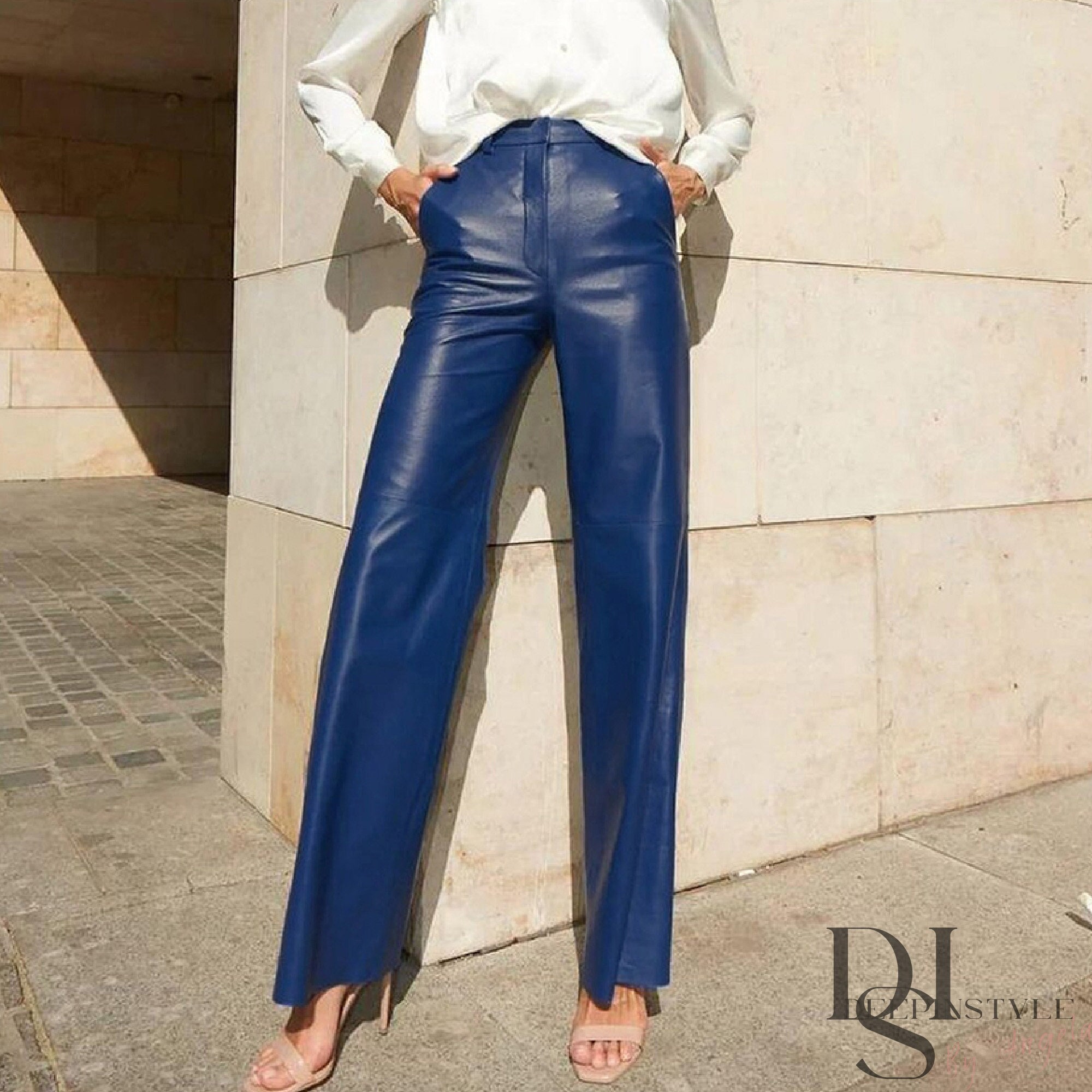 The Best Blue Leather Pants For Women From Flares To Straight Leg