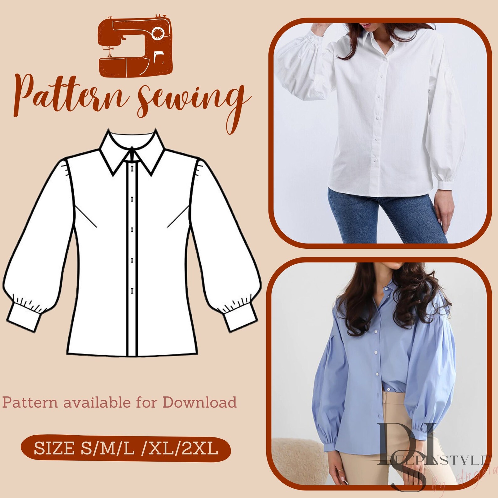 Blouse Sewing Pattern Pdf 6 SIZES PDF Sewing Pattern Puff Etsy