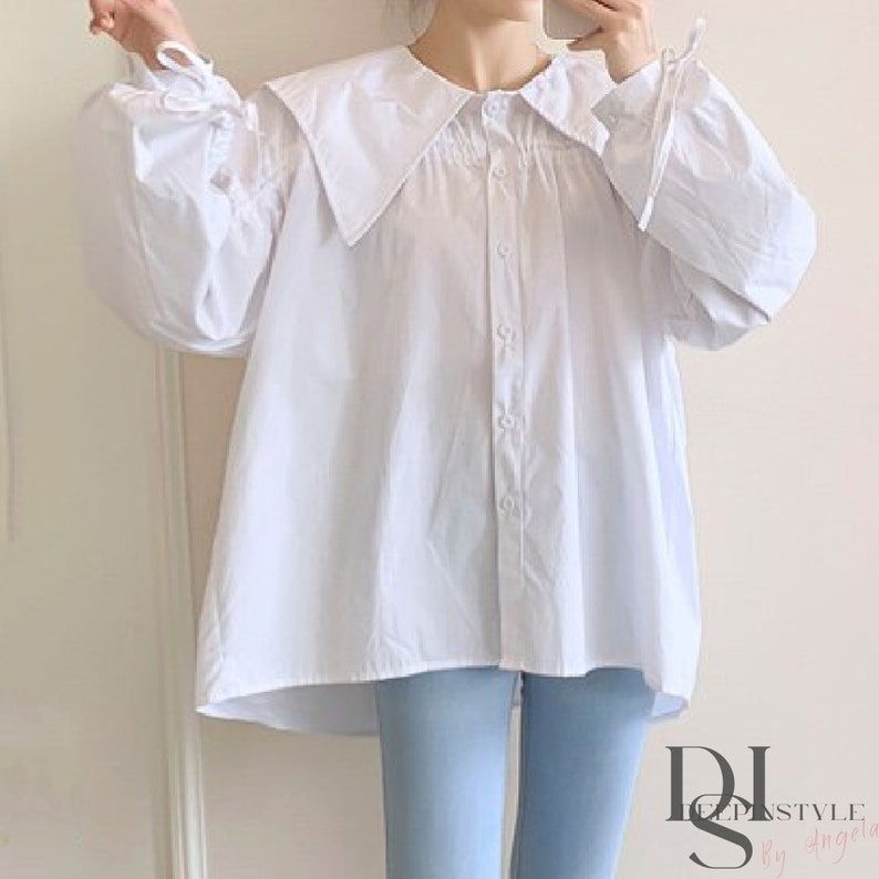 Peter Pan Collar Blouse Oversized Puffy Sleeve Blouse Shirt - Etsy