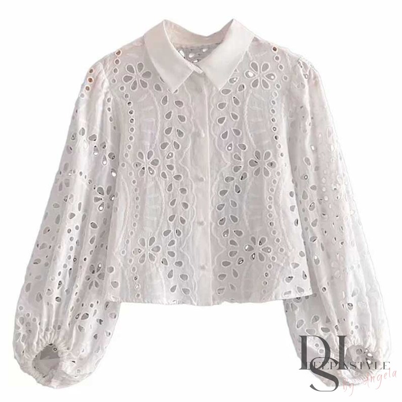 Eyelet Long Sleeve Blouse