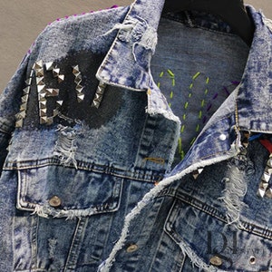 Denim Jacket Women Bomber Jacket Flower Embroidered Jacket - Etsy
