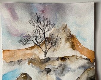 ORIGINAL Winter Watercolour Painting, Nature Watercolour Art, Nature Wall Art, Nature Decor, Unique Gift, Color nature