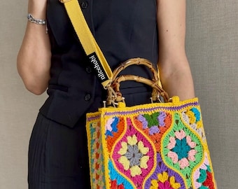 Handgestrickte Häkelblumen-Tasche: Bunte Blumentasche, schicker Stil