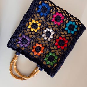 Crochet Floral Bag – Handmade Boho Shoulder Bag for Summer - Colorful Bohemian Tote - Floral Crochet Purse – Boho Style Handmade Bag