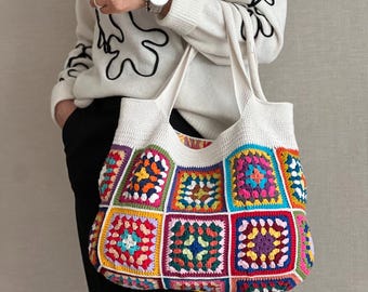 Handgemachte häkeln Oma Square Tragetasche, bunt Retro-Stil