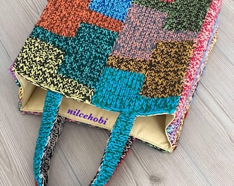 Handgemachte Oma Quadrat Tasche, Bunte Geometrische Stricken Umhängetasche