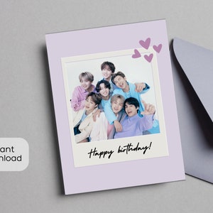 BTS Lavender Carte photo Imprimable Carte d’anniversaire | Carte de vœux KPop vierge, téléchargement numérique instantané | Jimin Jungkook contre Suga RM Jin JHope