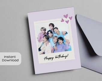 BTS Lavender Photo Card Biglietto di compleanno stampabile / Biglietto di auguri KPop vuoto, Download digitale istantaneo / Jimin Jungkook V Suga RM Jin JHope