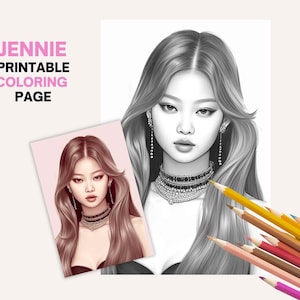 Blackpink Jennie Coloring Page with FREE BONUS PAGE | Printable Adult Coloring Book for Instant Download | Black and White Grayscale