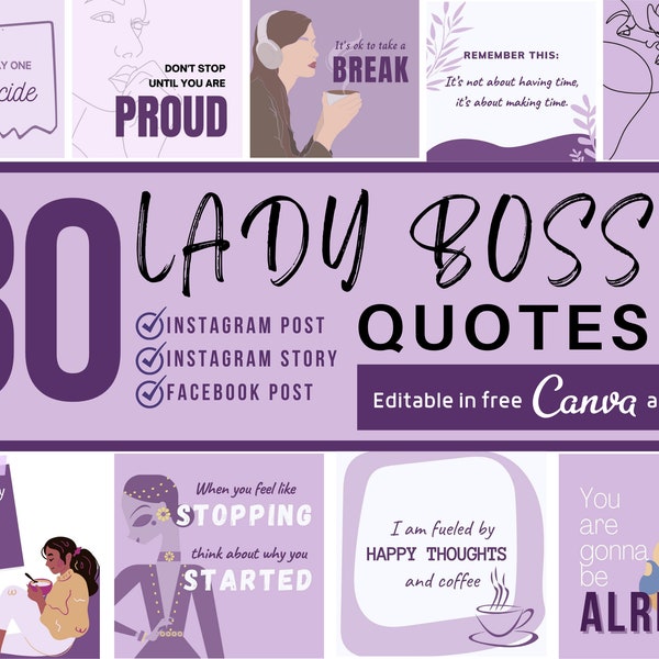 Lady Boss Quotes | Canva Editable Templates | Girl Boss Quotes | Instagram Post | Instagram Story | Boho Canva Templates | 30 pcs