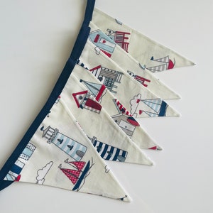 Nautical seaside fabric bunting double sided premium cotton- beach huts, boats and lighthouses   - various lengths and colours available