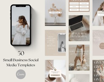 50 Neutral Social Media Post Templates: Small Business Marketing (Canva)