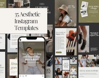Aesthetic Instagram Posts | Instagram Template Canva | Social Media Templates | Bold Instagram Templates | Grey Cream Green