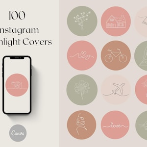 100 Minimalist Instagram Highlight Covers: Social Media Icons (Canva Editable)