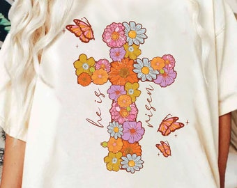 Floral Cross PNG Sublimation, He Is Risen Png, Easter Floral PNG, Cross Sublimation, Vintage Style Floral Cross, Christian png, Jesus Png