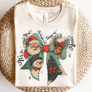 Christmas Coquette Bow Png It's the Most Wonderful time of the year Png Santa Claus Png Vintage Christmas Png Reindeer Snowman Png Trendy