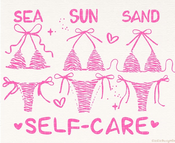 Sun Sea Sand & Self Care PNG Summer Self Love Retro Beach Shirt Png Trendy Summer Bikini Coquette Png Design Png Beach Vibes Summer Png File