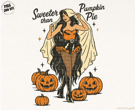 Sweeter Than Pumpkin Pie Png Retro Funny Halloween Women Shirt Png Halloween Ghost Pumpkin Png Vintage Halloween Mama Png Design Download