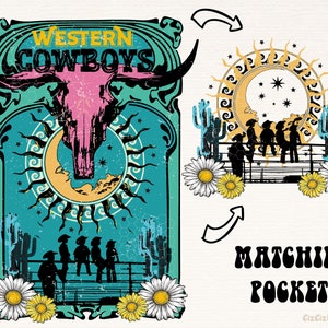Cowboy Png, Western Cowboys Sublimation Design, Cow Skull Png, Cowboy Shirt Png, Hippie Western Designs, Digital Download, Retro Western Png