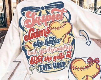 Suspect Claims Softball PNG Coquette Bow Sports Png Trendy Softball Game Day Png Softball Retro Checkered Png Softball Mama Shirt Design Png