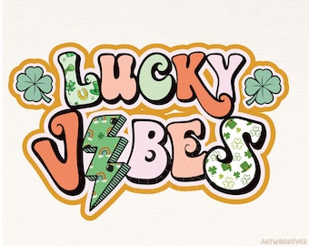 Lucky Vibes St. patrick's day png, digitaler Download, Retro St. patricks png, Trendy St Patrick png, Retro png, Sublimationsdesign, Kleeblatt