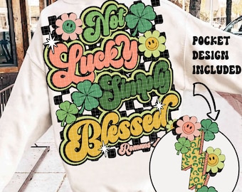 Nicht glücklich, einfach gesegnet, Römer 4: 7-8, St. Patricks Tag, Bibelverse, Heiligen Patrick Tag, Jesus St. Pattys Tag, Retro PNG