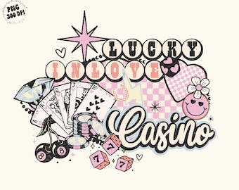 Valentines Lucky in Love Casino PNG Valentines Day Png Retro Valentine Western Png Digital Download Eight Ball Dice Cards Cowboy Motel Sign