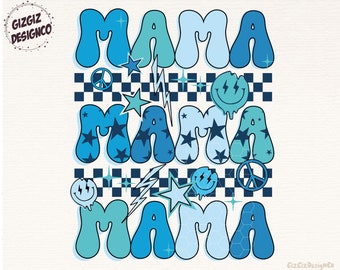 Blue Mama Smiley Png, Mother's Day Sublimation Design, Checkered Mom Png, Digital Download, Mama Shirt PNG Sublimation, Smiley Mom PNG