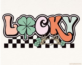 PNG de la suerte del Día de San Patricio, descarga digital, diseños de camisetas de San Patricio, PNG de la suerte, sublimación retro, Happy Go Lucky, trébol, buenas vibras