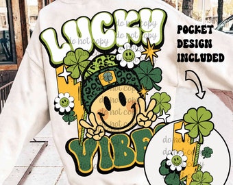 Lucky Vibes Smiley St Patrick's Day PNG, Lucky Png, Retro St Patrick's Day Sublimation Design, Digital Download, Trending Png, Shamrock png