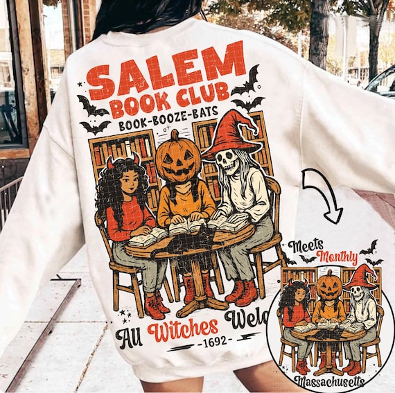 Salem Book Club PNG, Witchy Book Club PNG, Spooky Girl Reading Png, Book Lover Halloween Design, Witches Salem Png, Massachusetts Halloween