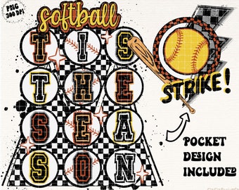Retro Tis The Season PNG-Softball Png Design-Softball Matching Pocket Sublimation Download, Splatter Checkered Softball Png, Softball Tshirt