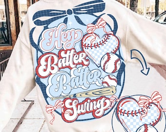 Coquette Baseball Hey Batter Batter Swing PNG Checkered Baseball Png Game Day Retro Baseball Png Baseball Mom Png Baseball Shirt Png
