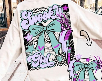 Preppy Halloween Spooky Girl png, Retro Halloween png, Halloween Spooky Sublimation, Spooky png, Pumpa Rosett png, Halloween Hösttröja png
