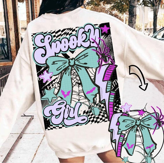Preppy Halloween Spooky Girl Png, Retro Halloween Png, Halloween Spooky Sublimation, Spooky Png, Pumpkin Bow Png, Halloween Fall Shirt Png