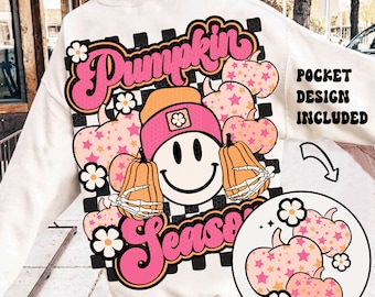 Pumpkin Season PNG, Fall Png, Sublimation Digital Design Download, Pumpkin png, Floral png, Groovy Png, Smiley Png, fall girl png designs