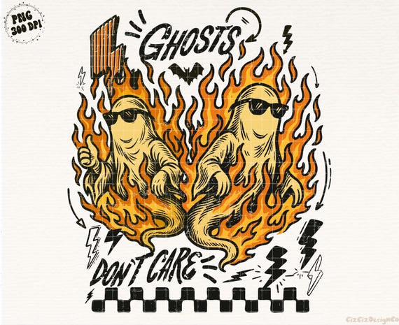 Ghosts Don't Care Funny Halloween Ghost Png Retro Flames Png Lightning Bolt Png Kids Boy Halloween Png Cool Ghost Shirt Png Hippie Halloween