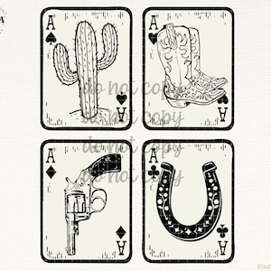 As de coeur Western PNG Design téléchargement, as de pique PNG, as de carreau PNG, cow-boy occidental PNG, cartes de poker Png, cactus, bottes de cowboy