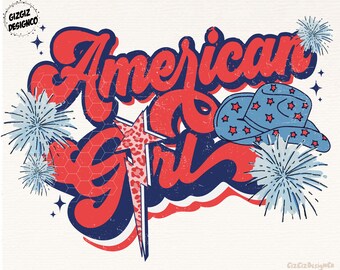 American Girl PNG, Digital Download, Sublimation, Sublimate, America, cute, retro, western, country, cowboy boots, rodeo, 4th July