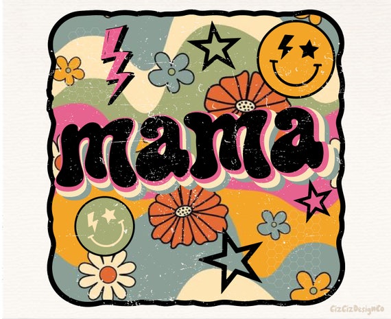 Mother' Day Sublimation, Retro Floral Mama Png, Groovy Mom Png, Mother's Day Design, Mom Shirt Design, Design Download, Boho Smiley Mama Png