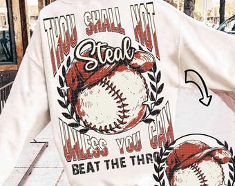 Thou Shall Not Steal Funny Baseball PNG Design, Retro Baseball Sublimation File,  Baseball Humor Png, Baseball Shirt, Sport Clipart for Fans